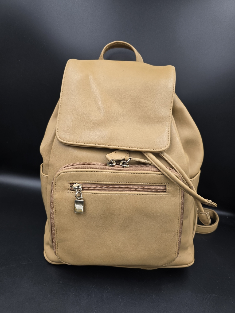 Liz Claiborne Tan Backpack Purse with Front Zip Pocket